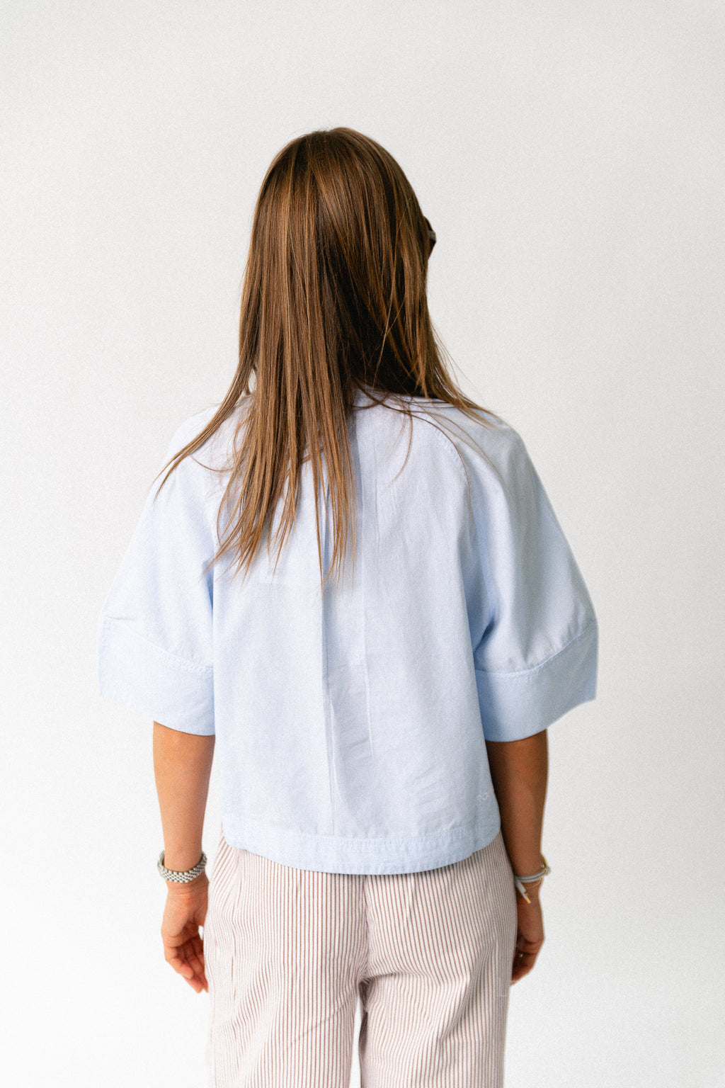 ROUTenne 2/4 china collar shirt cloud dancer/ice blue