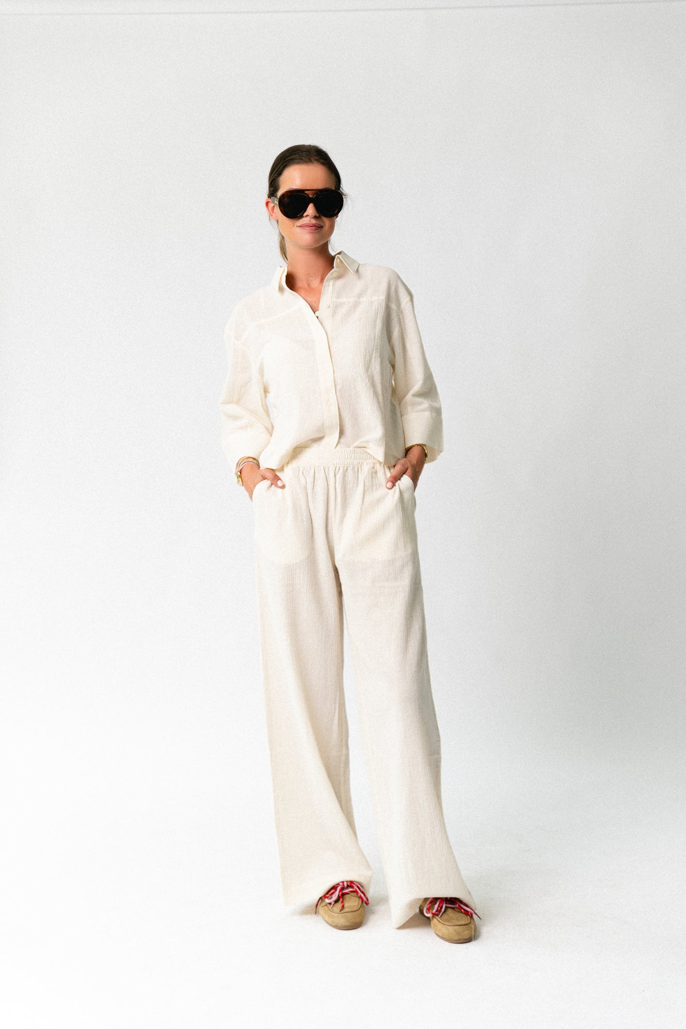 SLFFinnie MW wide sun pants egret