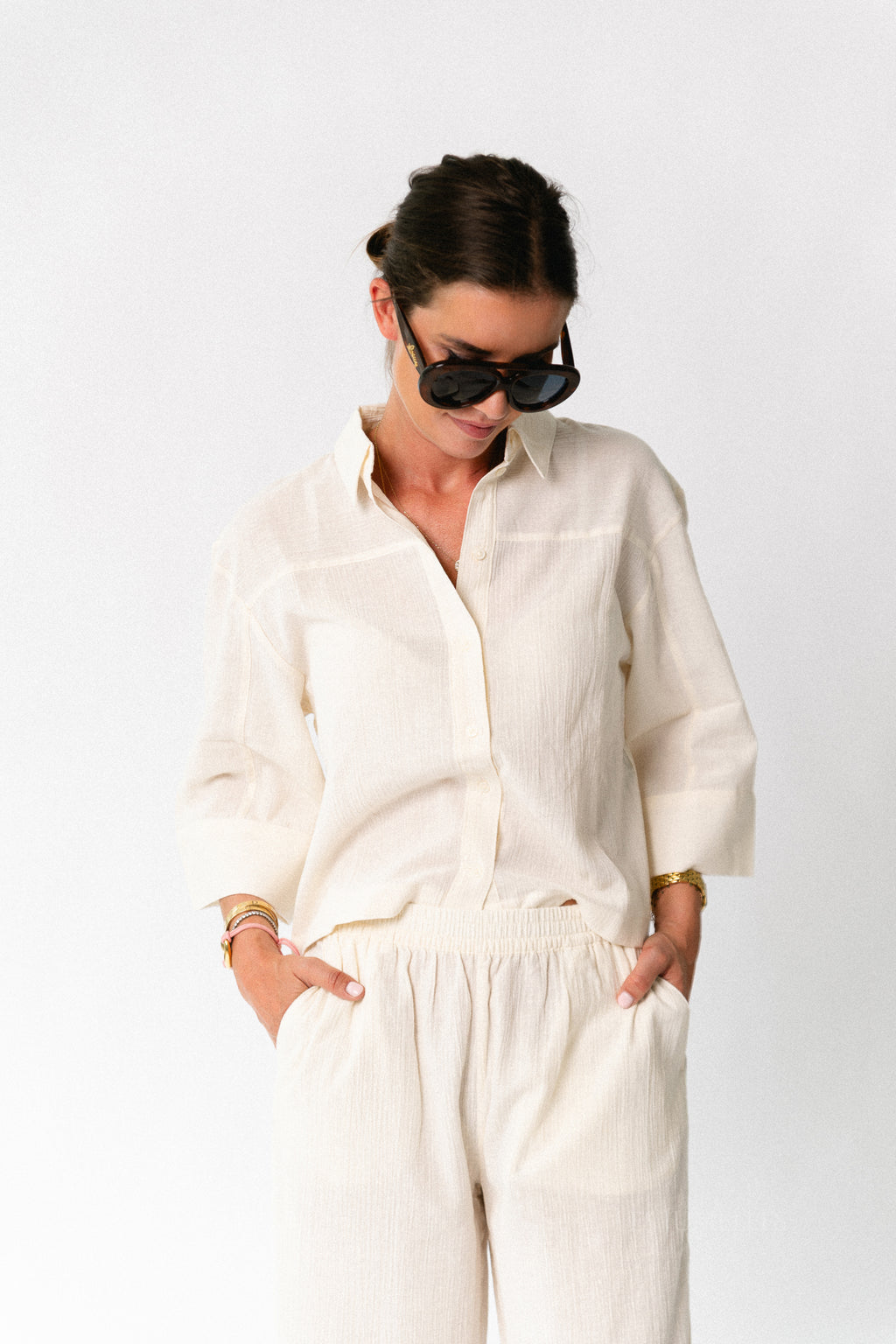 SLFFinnie relaxed 3/4 sun shirt egret
