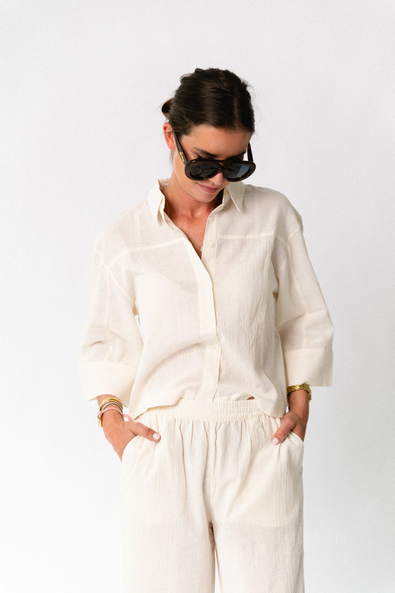 SLFFinnie relaxed 3/4 sun shirt egret