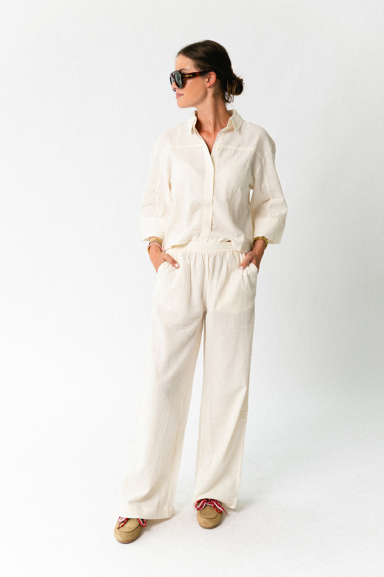 SLFFinnie MW wide sun pants egret
