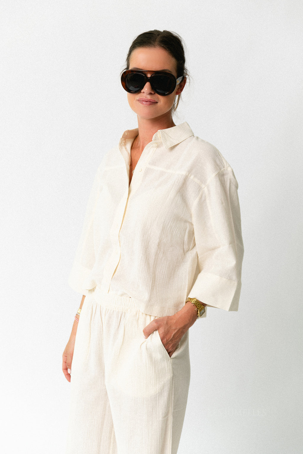 SLFFinnie relaxed 3/4 sun shirt egret