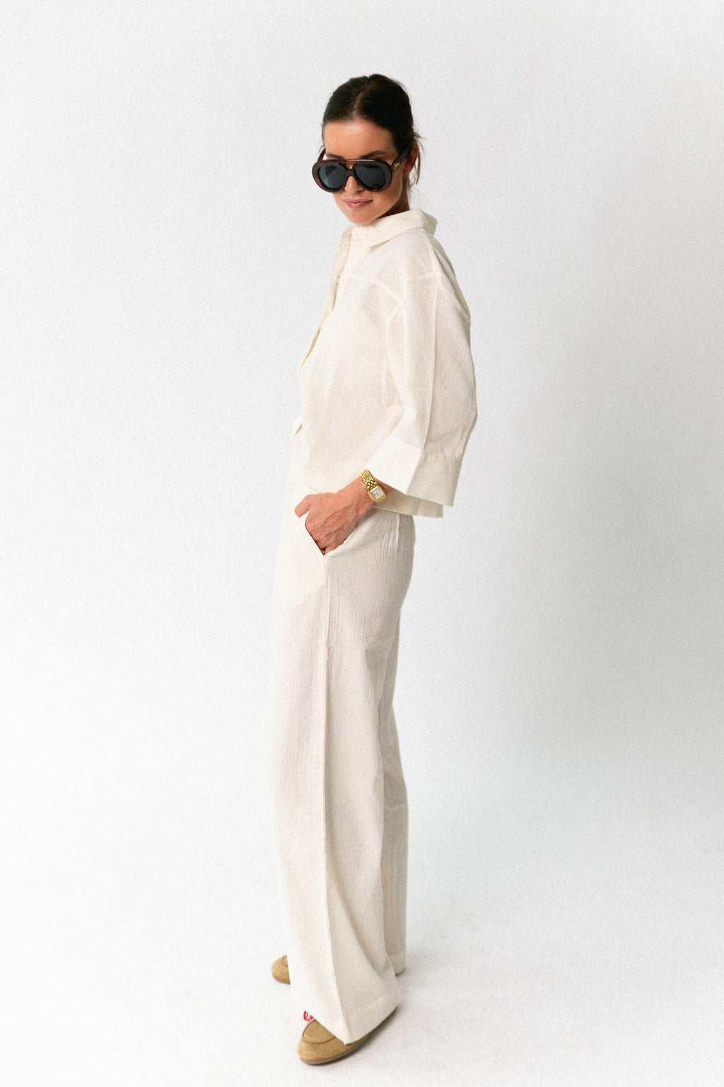 SLFFinnie MW wide sun pants egret