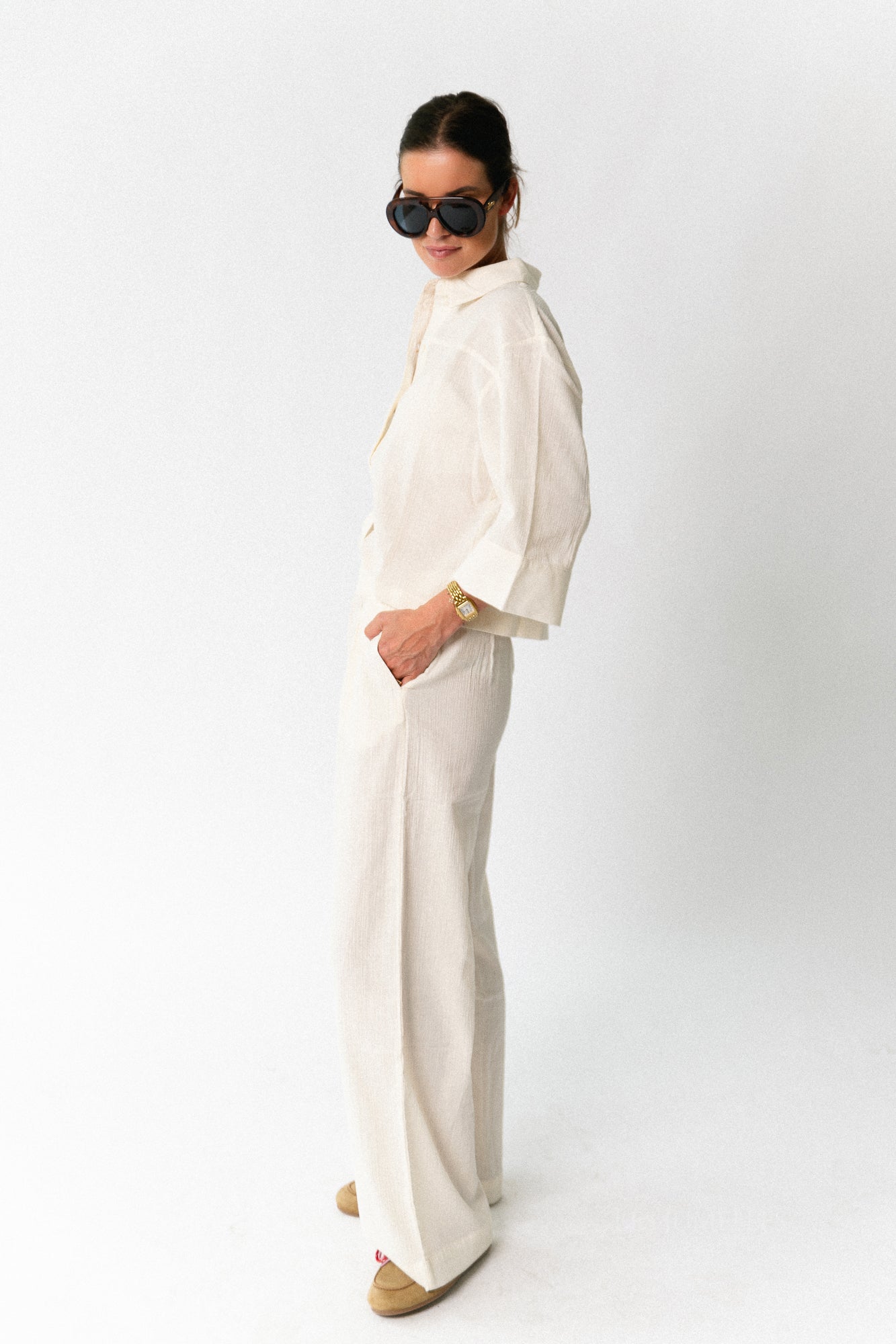 SLFFinnie MW wide sun pants egret