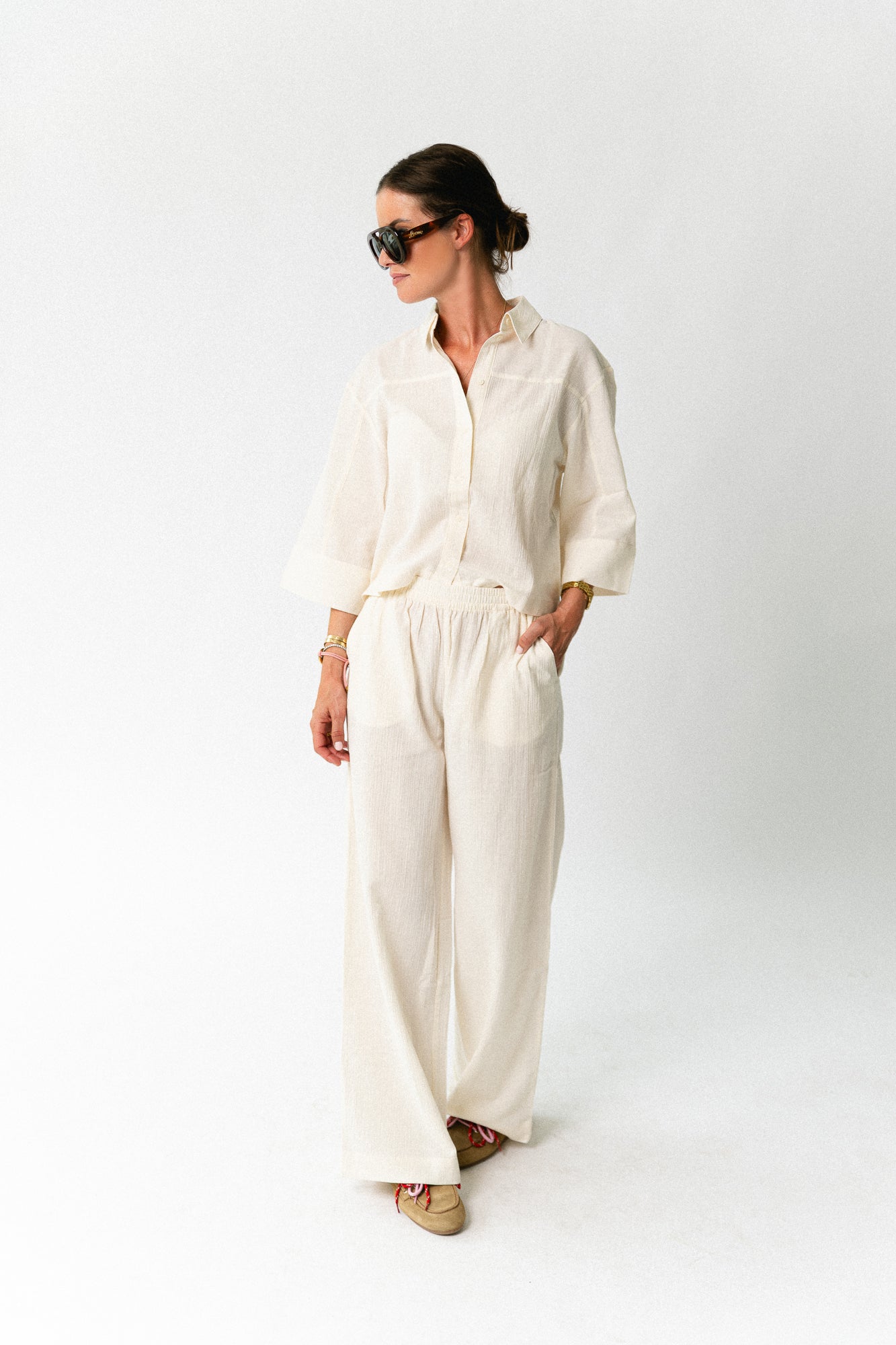 SLFFinnie relaxed 3/4 sun shirt egret