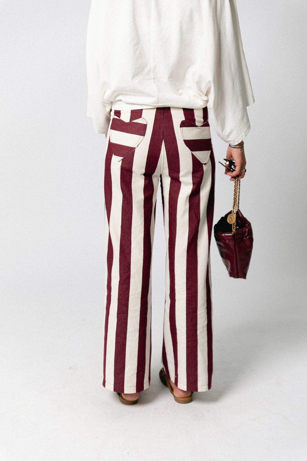 Lena striped pants burgundy/ecru