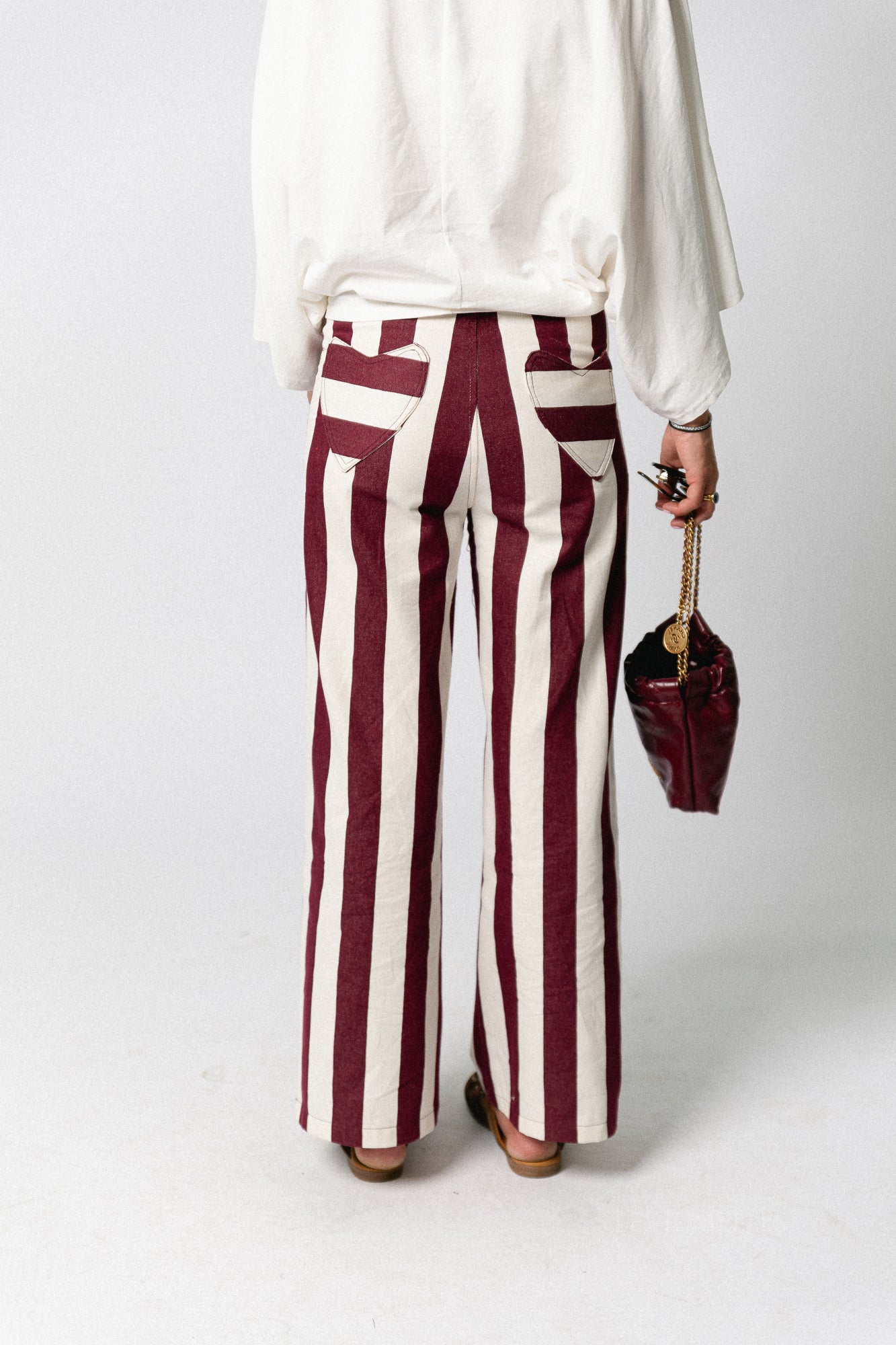Lena striped pants burgundy/ecru