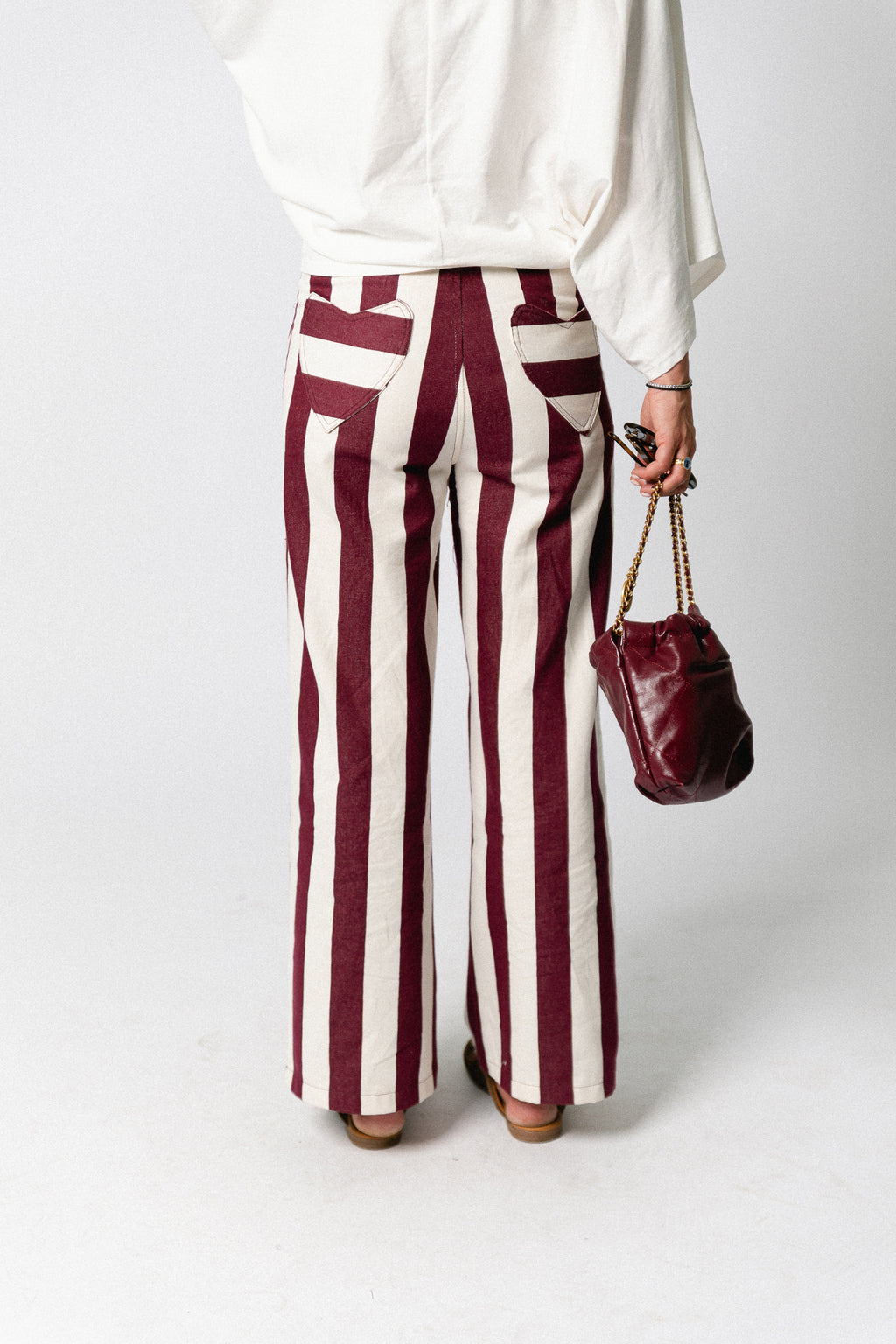 Lena striped pants burgundy/ecru