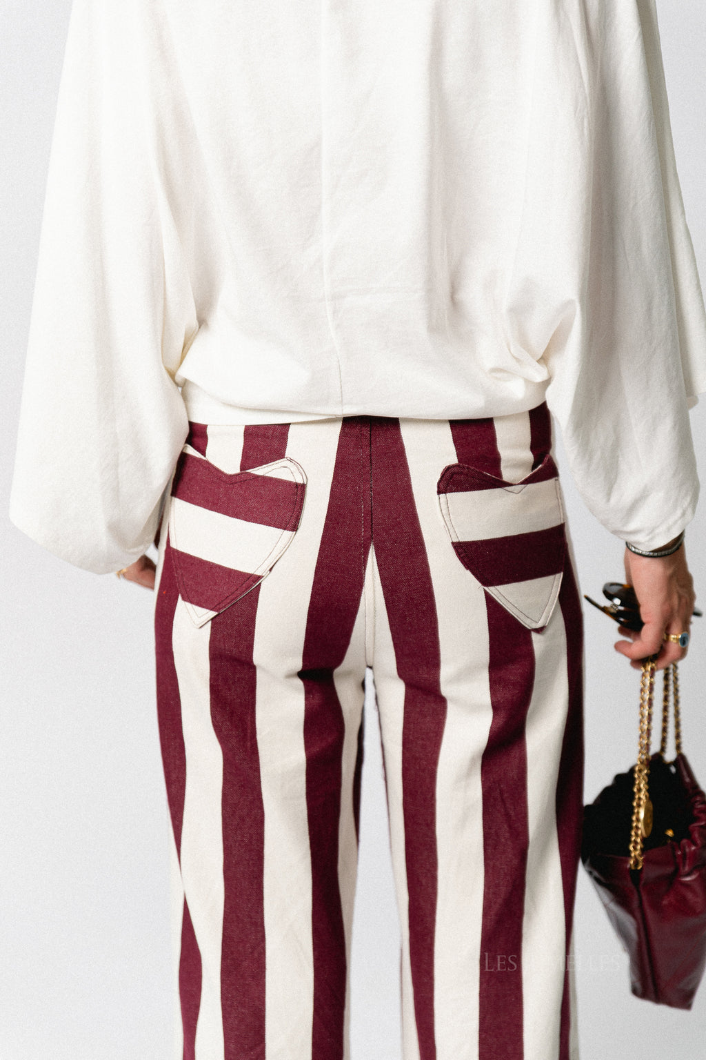 Lena striped pants burgundy/ecru