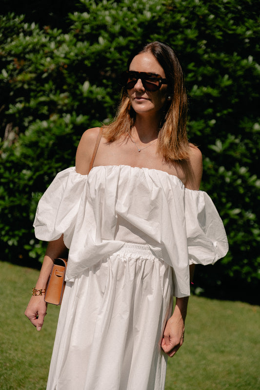 Les Jumelles Fran off shoulder cropped blouse white