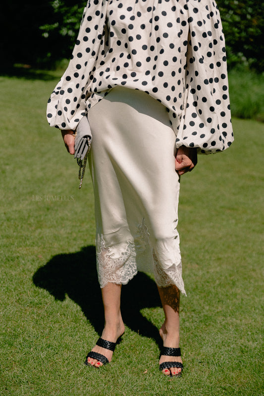 Les Jumelles VISabel HW midi lace detail skirt birch