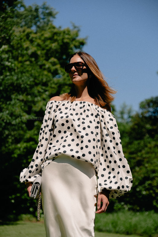 Les Jumelles Fran off shoulder blouse polkadots
