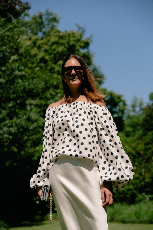 Les Jumelles Fran off shoulder blouse polkadots