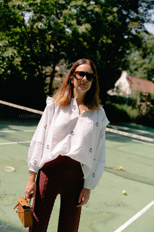 Les Jumelles Hélène embroidered blouse white
