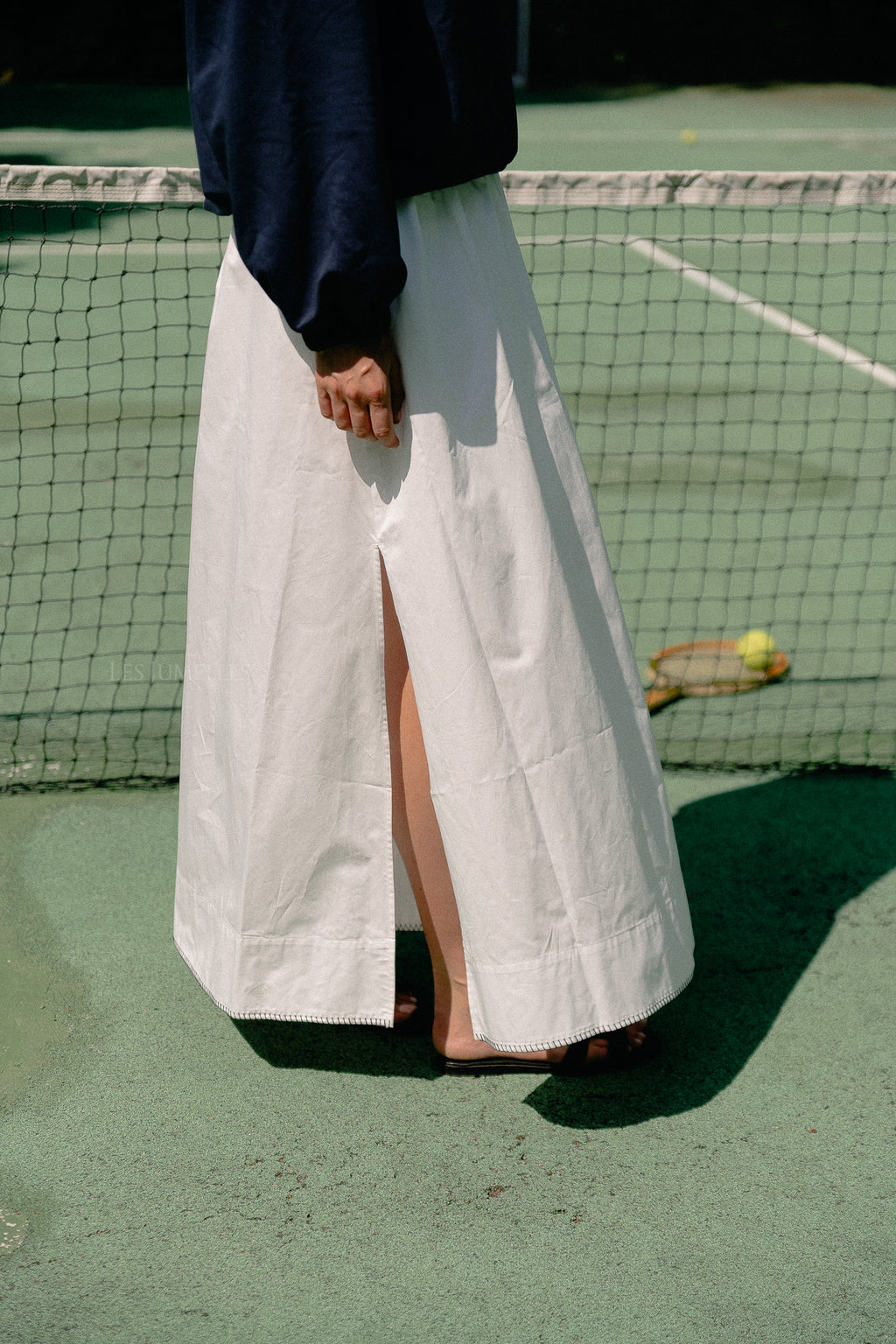 SLFFia HW stitched ankle slit skirt bright white/black