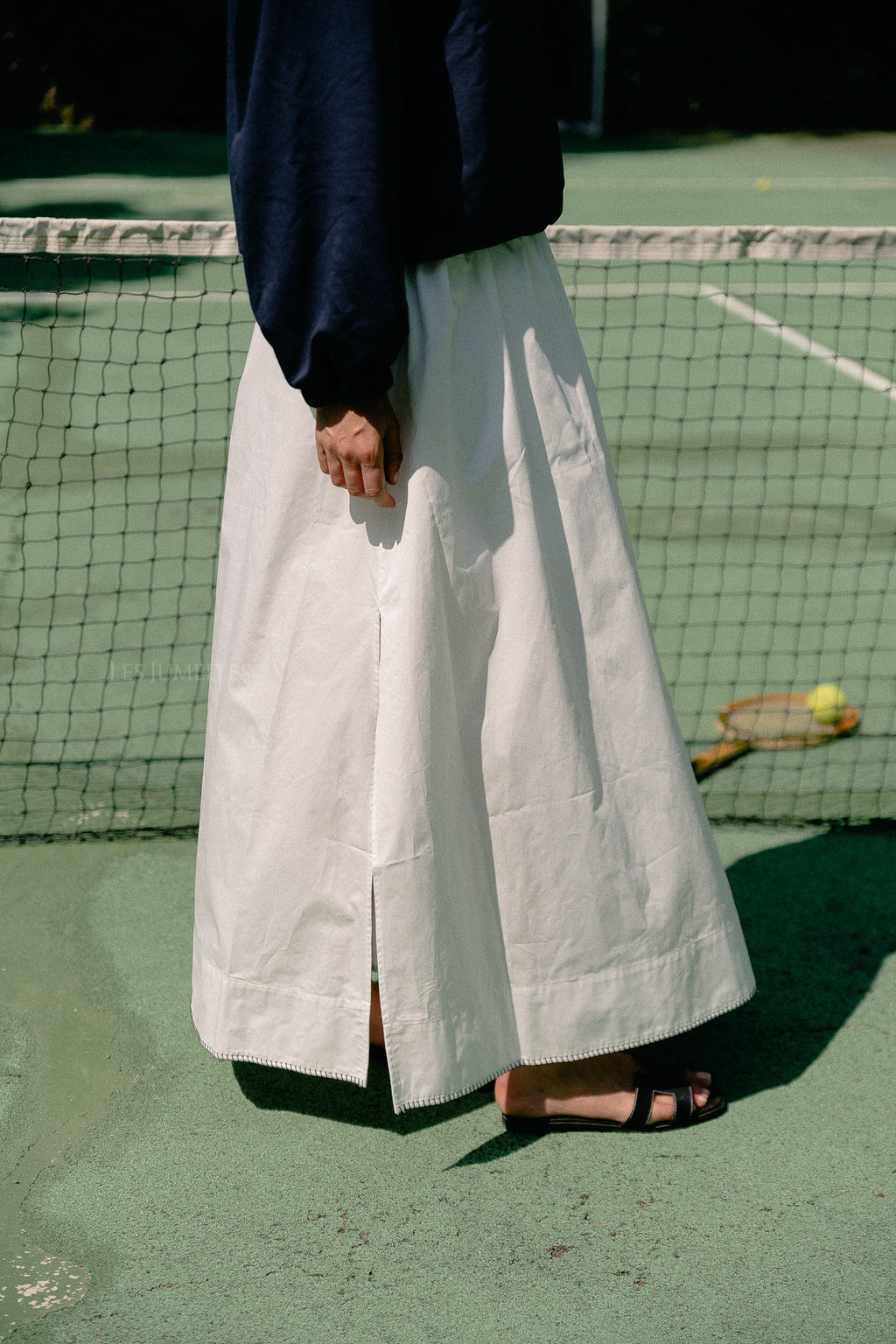SLFFia HW stitched ankle slit skirt bright white/black