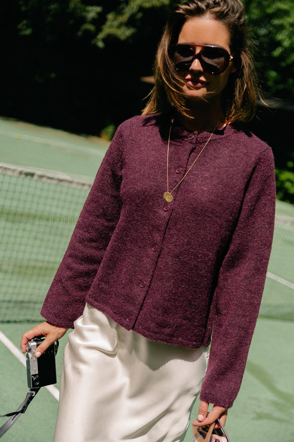 SLFLulu LS knit cardigan fig/melange