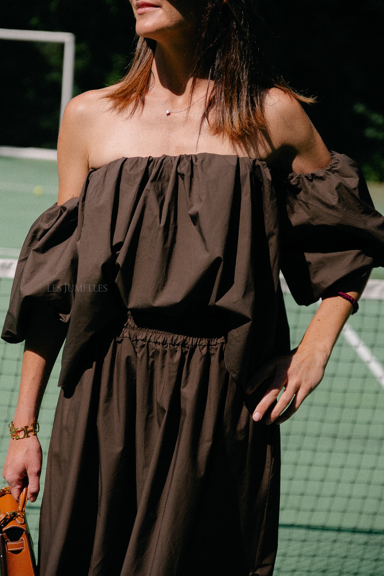 Fran off shoulder cropped blouse hot chocolate