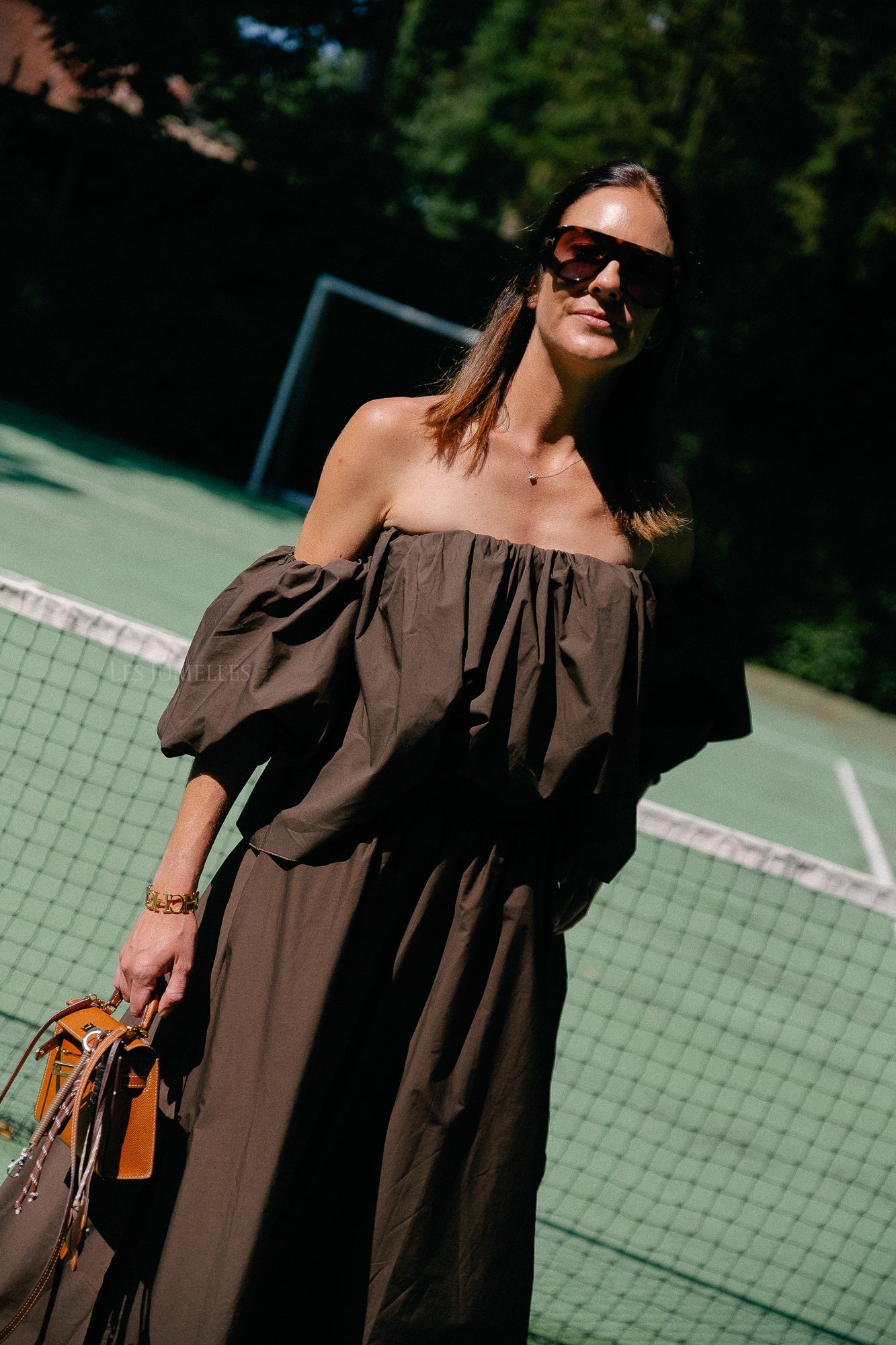 Fran off shoulder cropped blouse hot chocolate