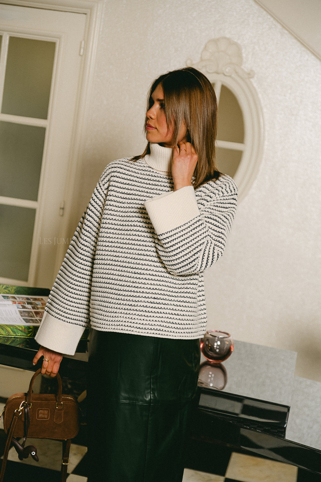 Pull col roulé en tricot YASFanto LS gardénia/blazer bleu marine