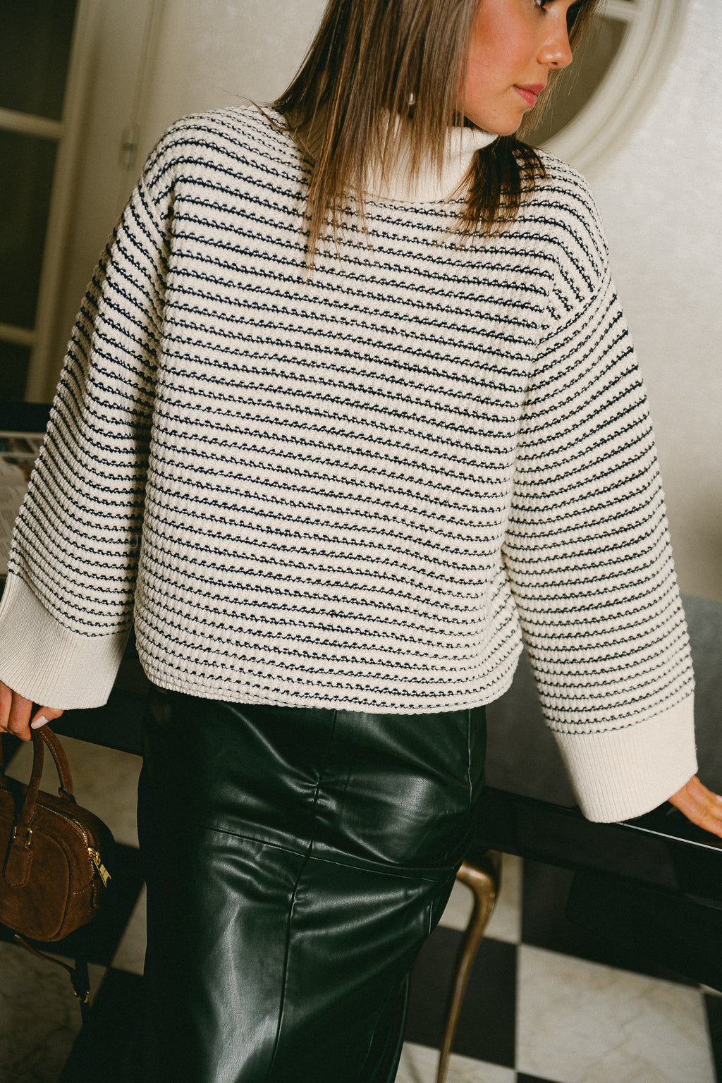 Pull col roulé en tricot YASFanto LS gardénia/blazer bleu marine