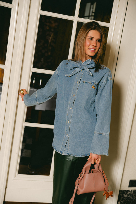 Les Jumelles Chemise en jean OBJNeel LS bleu moyen