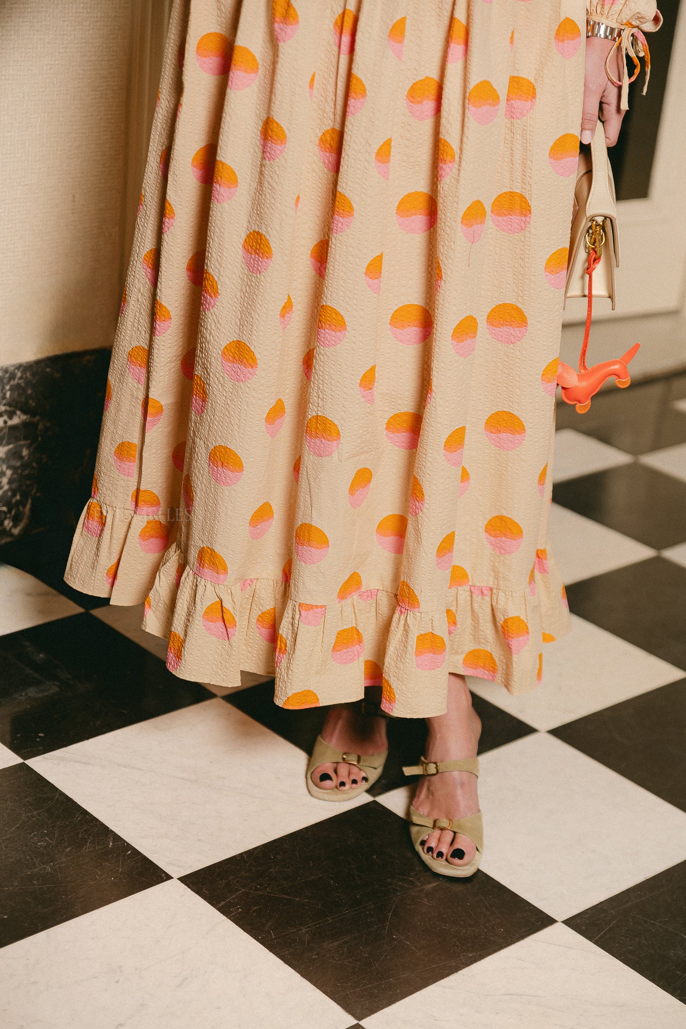 Big dot maxi dress creme/red dots