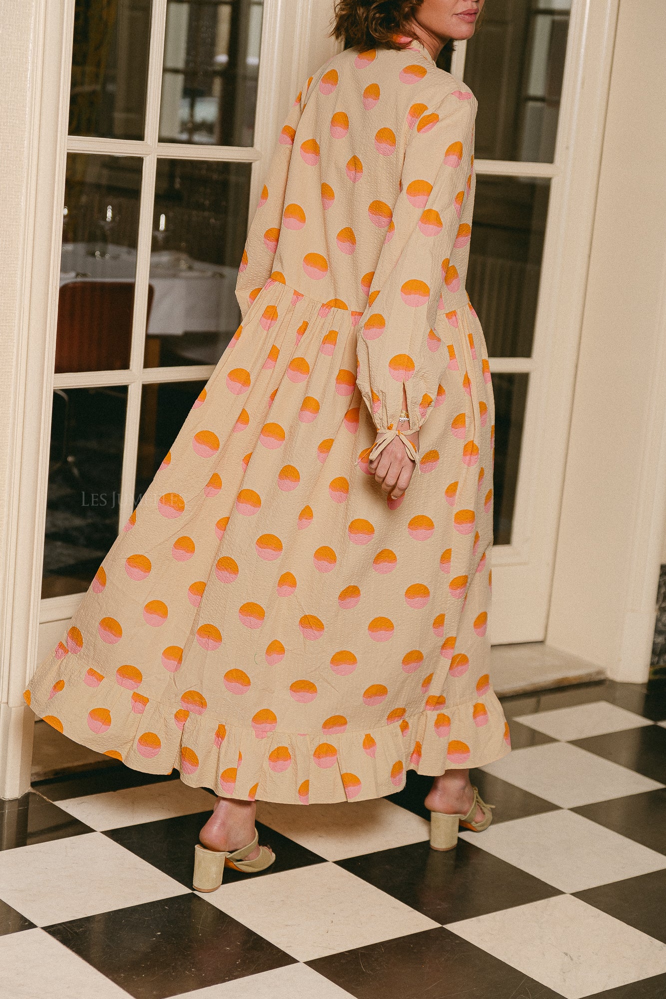 Big dot maxi dress creme/red dots