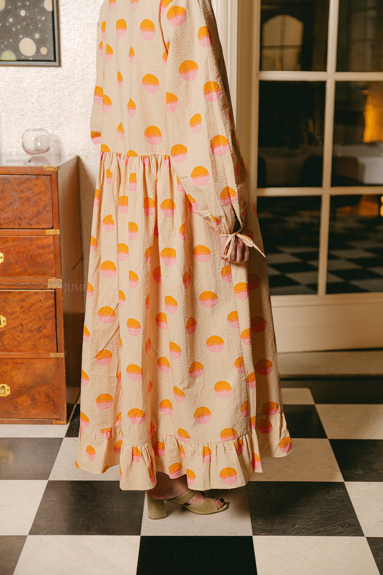 Big dot maxi dress creme/red dots