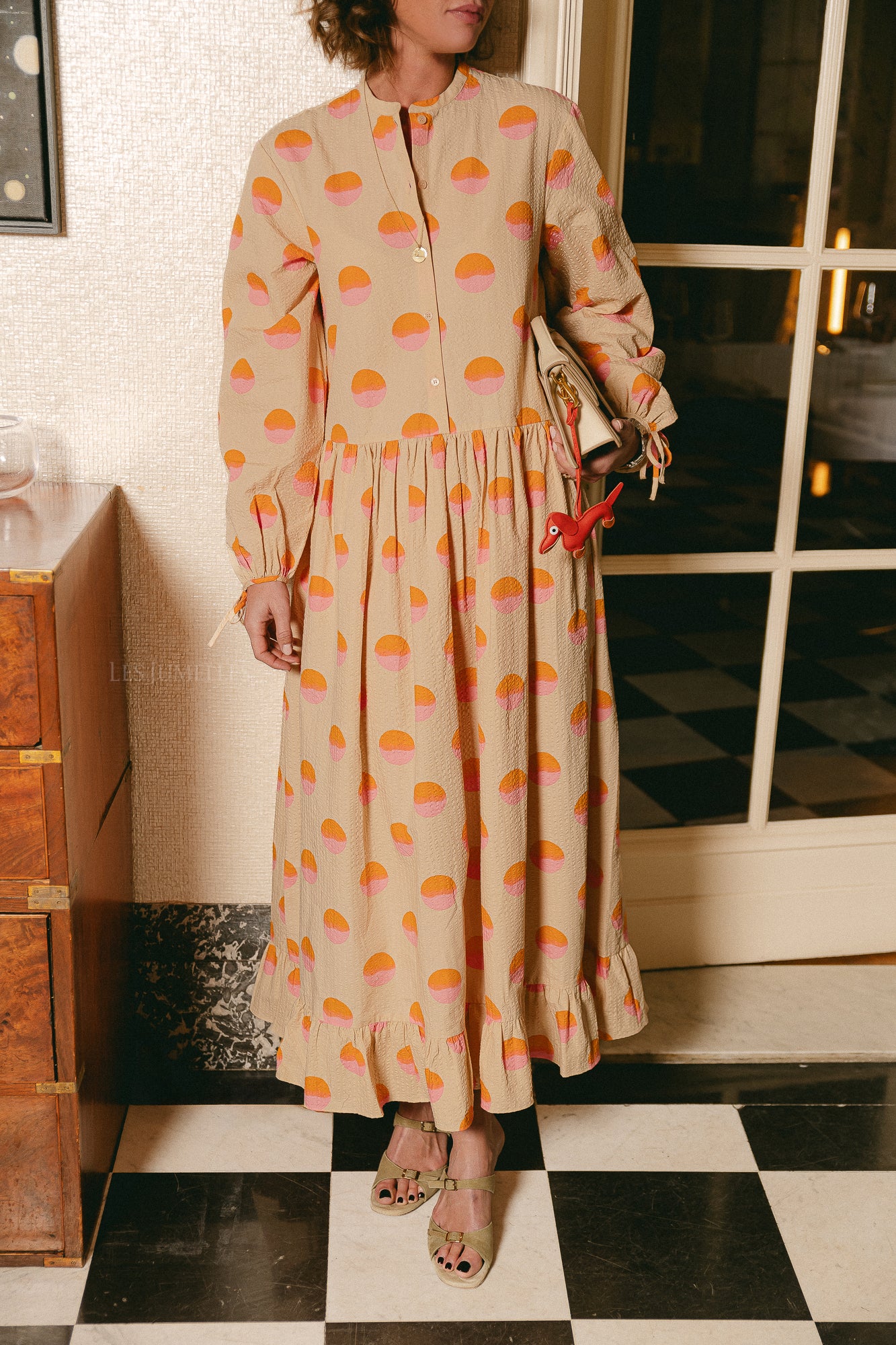 Big dot maxi dress creme/red dots