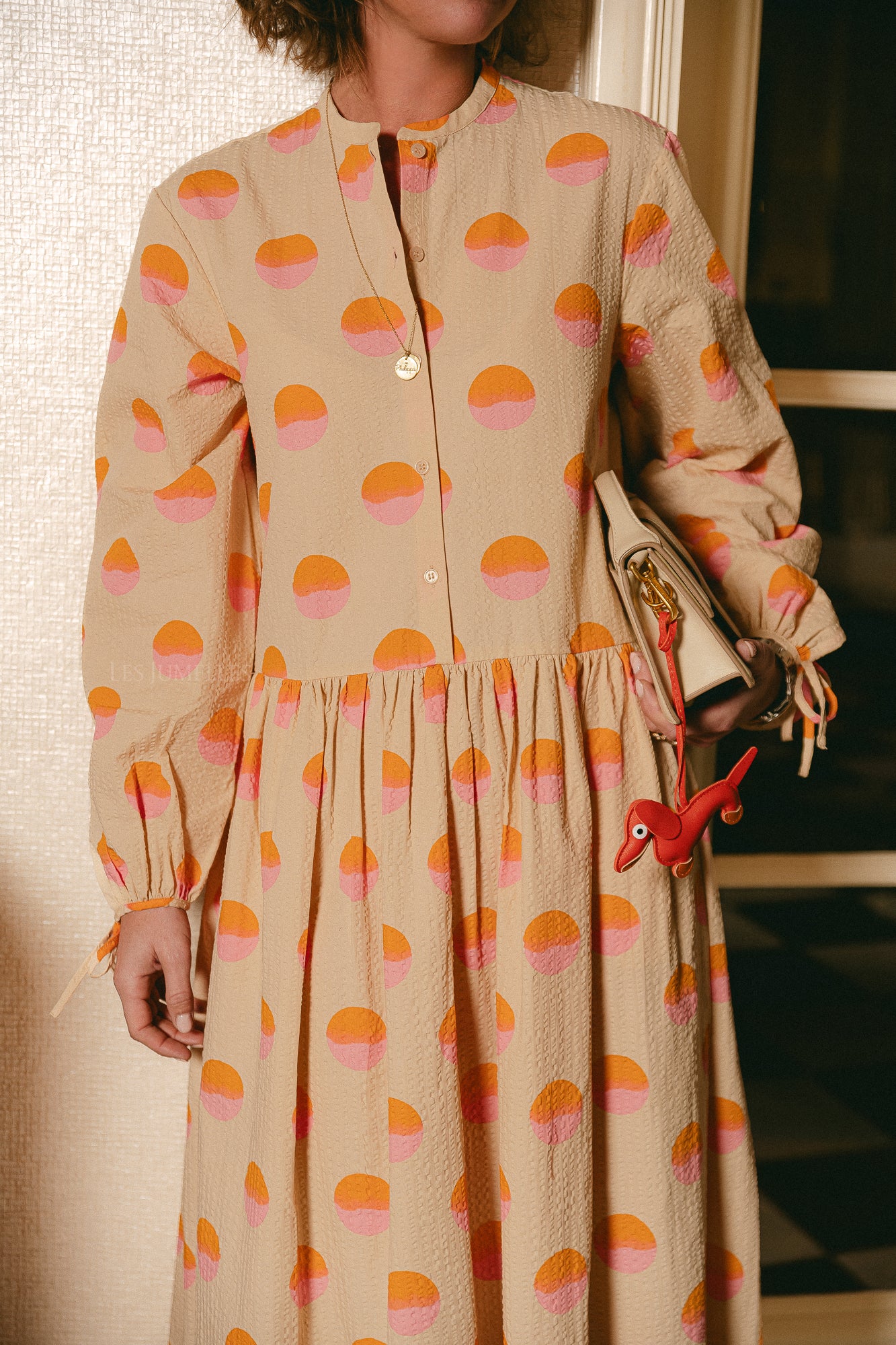 Big dot maxi dress creme/red dots