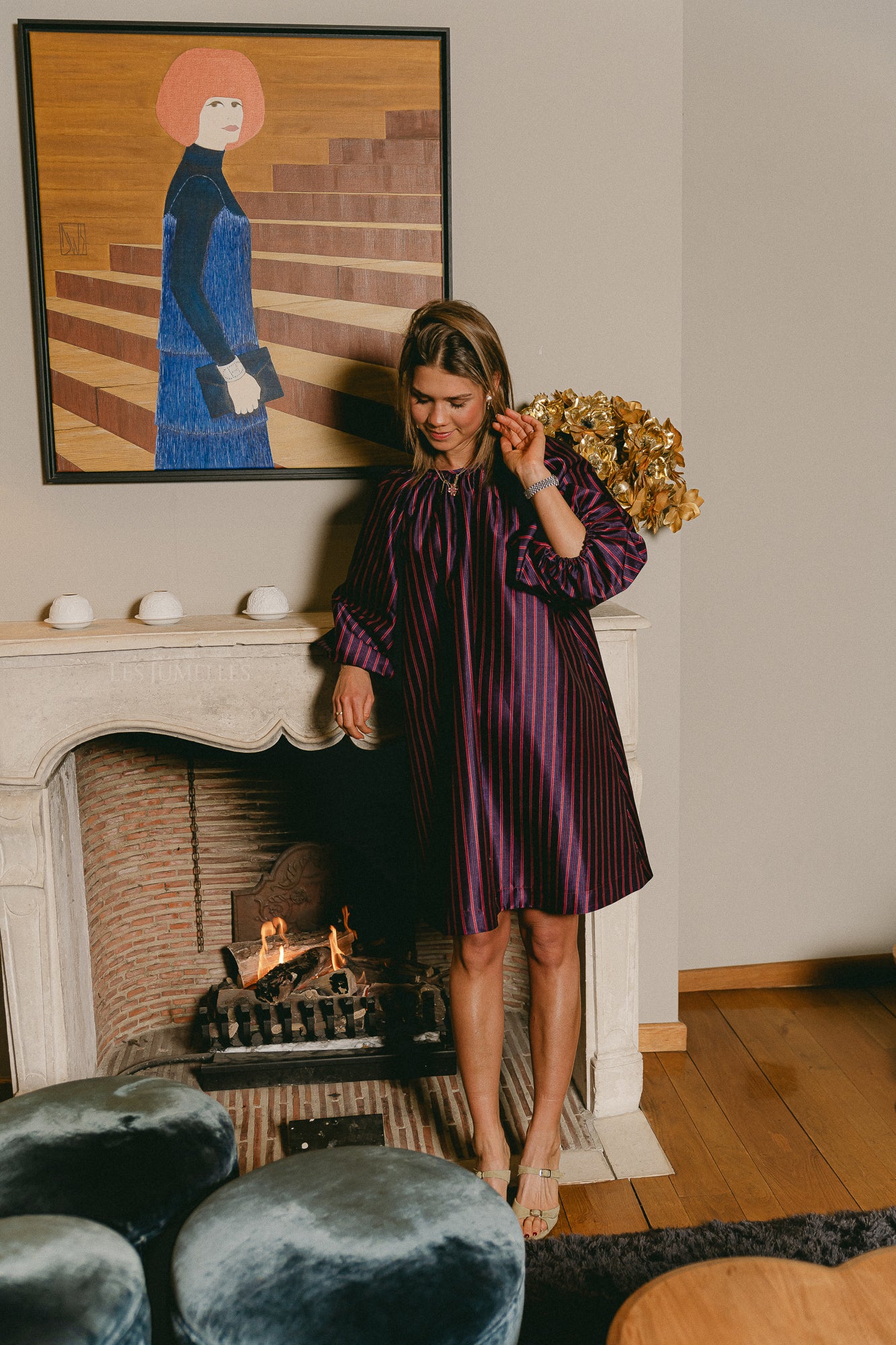 Bella striped dress navy/burgundy