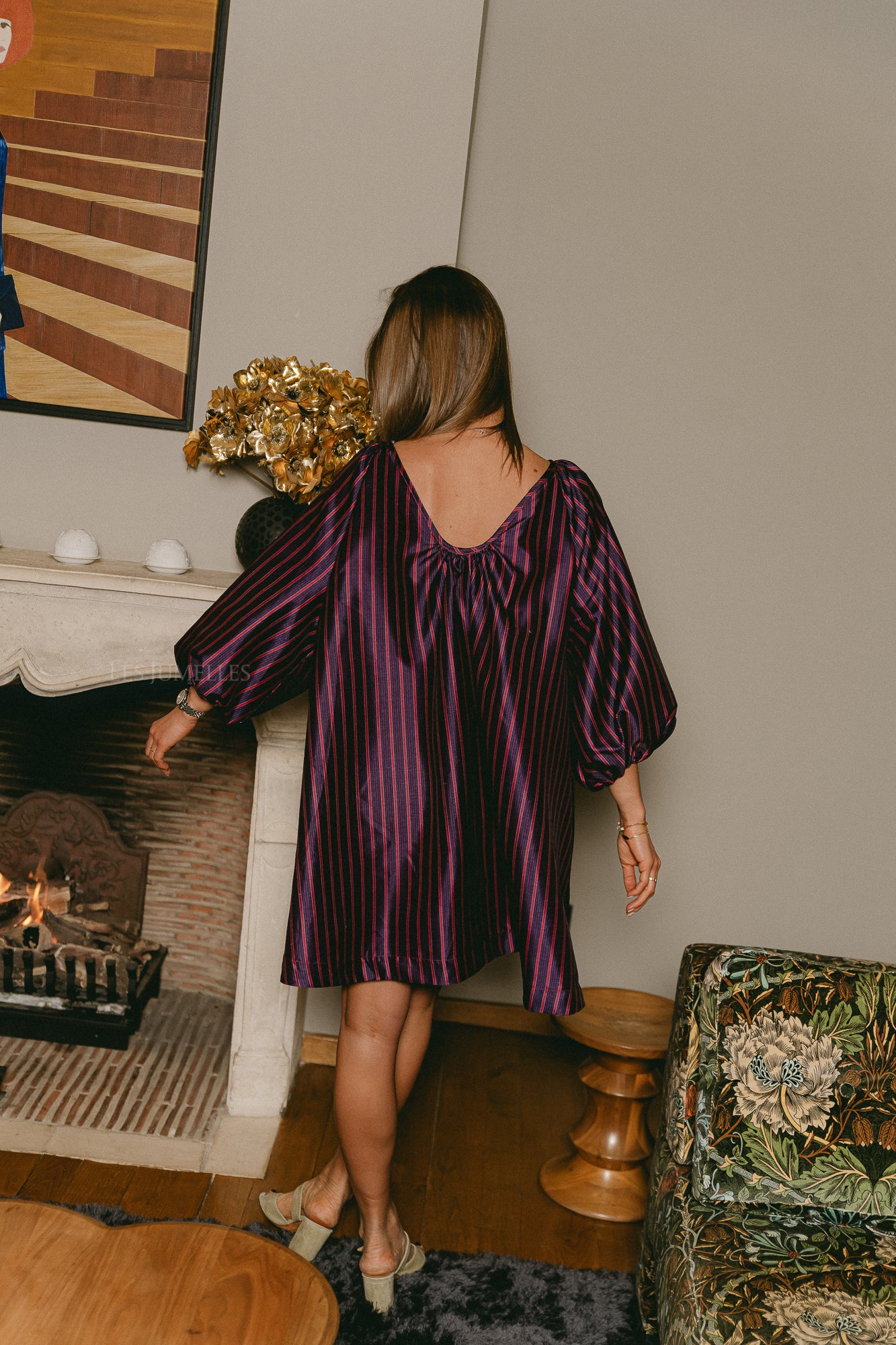 Bella striped dress navy/burgundy