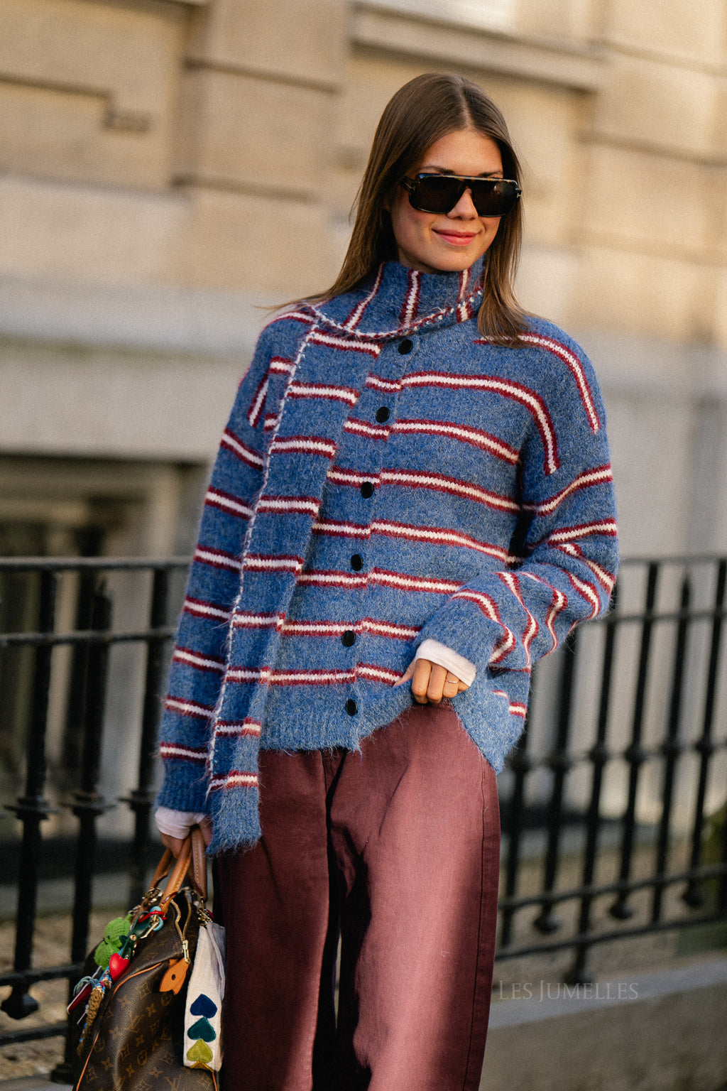 Faye gestreept cardigan marineblauw/wijnrood