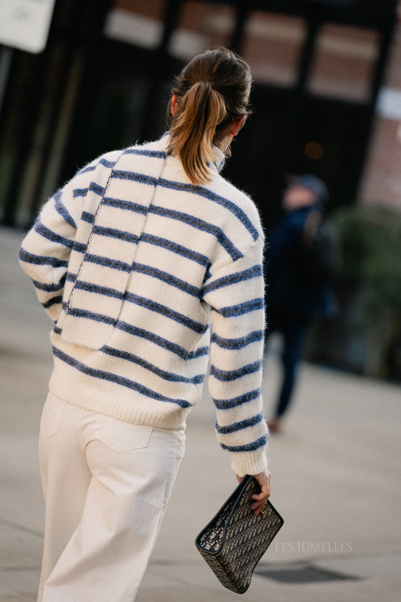 Gilet rayé Faye blanc neige/bleu marine