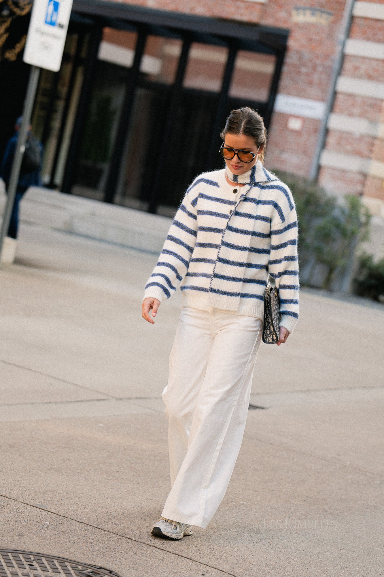 Gilet rayé Faye blanc neige/bleu marine