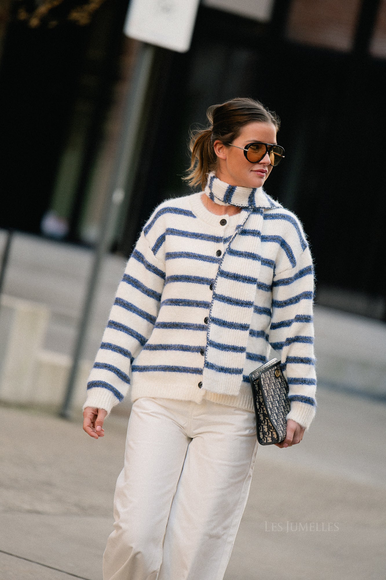 Gilet rayé Faye blanc neige/bleu marine