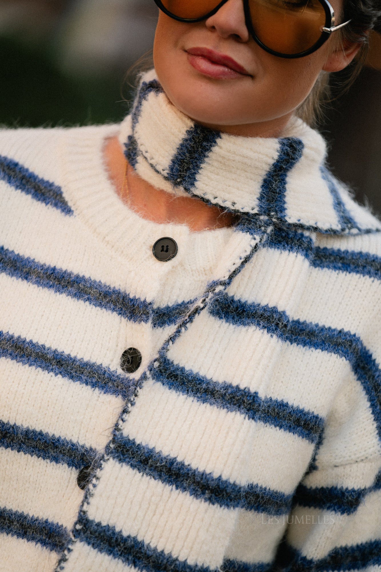 Gilet rayé Faye blanc neige/bleu marine