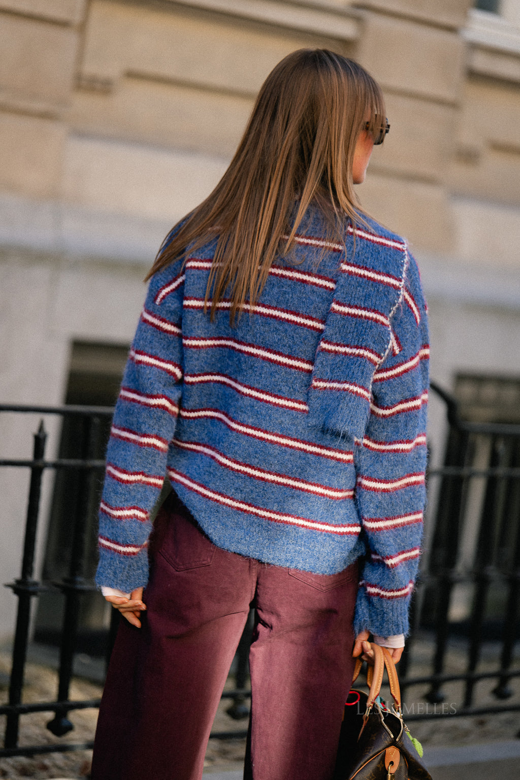Faye gestreept cardigan marineblauw/wijnrood