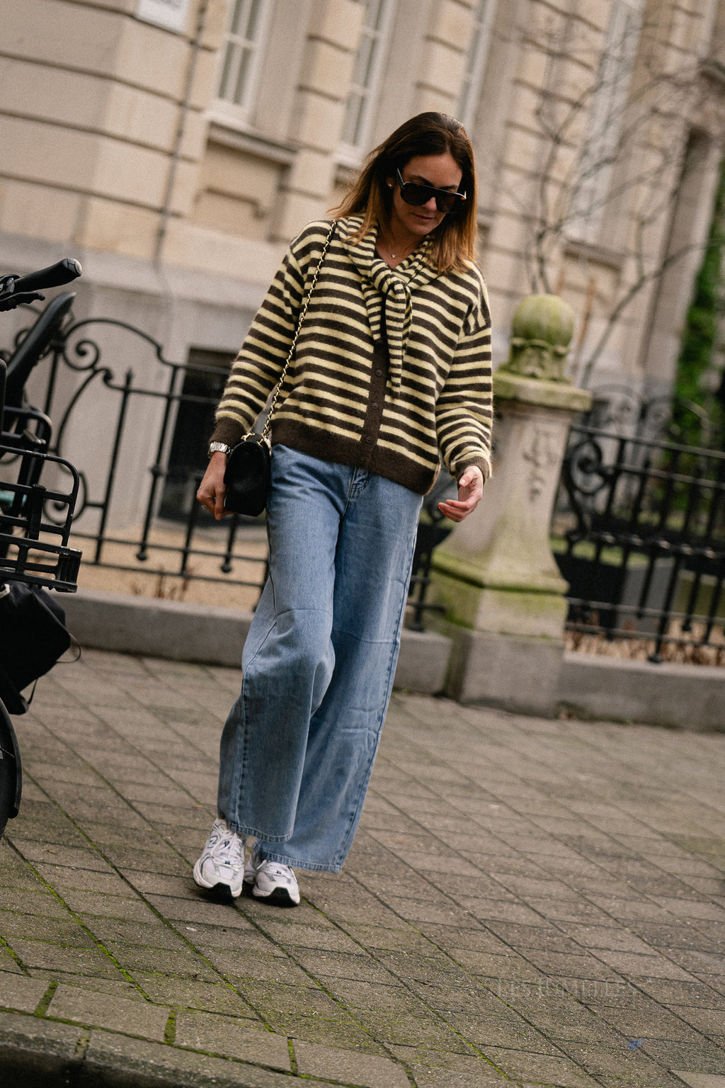 Louise gestreepte cardigan hot chocolate/pastelgeel