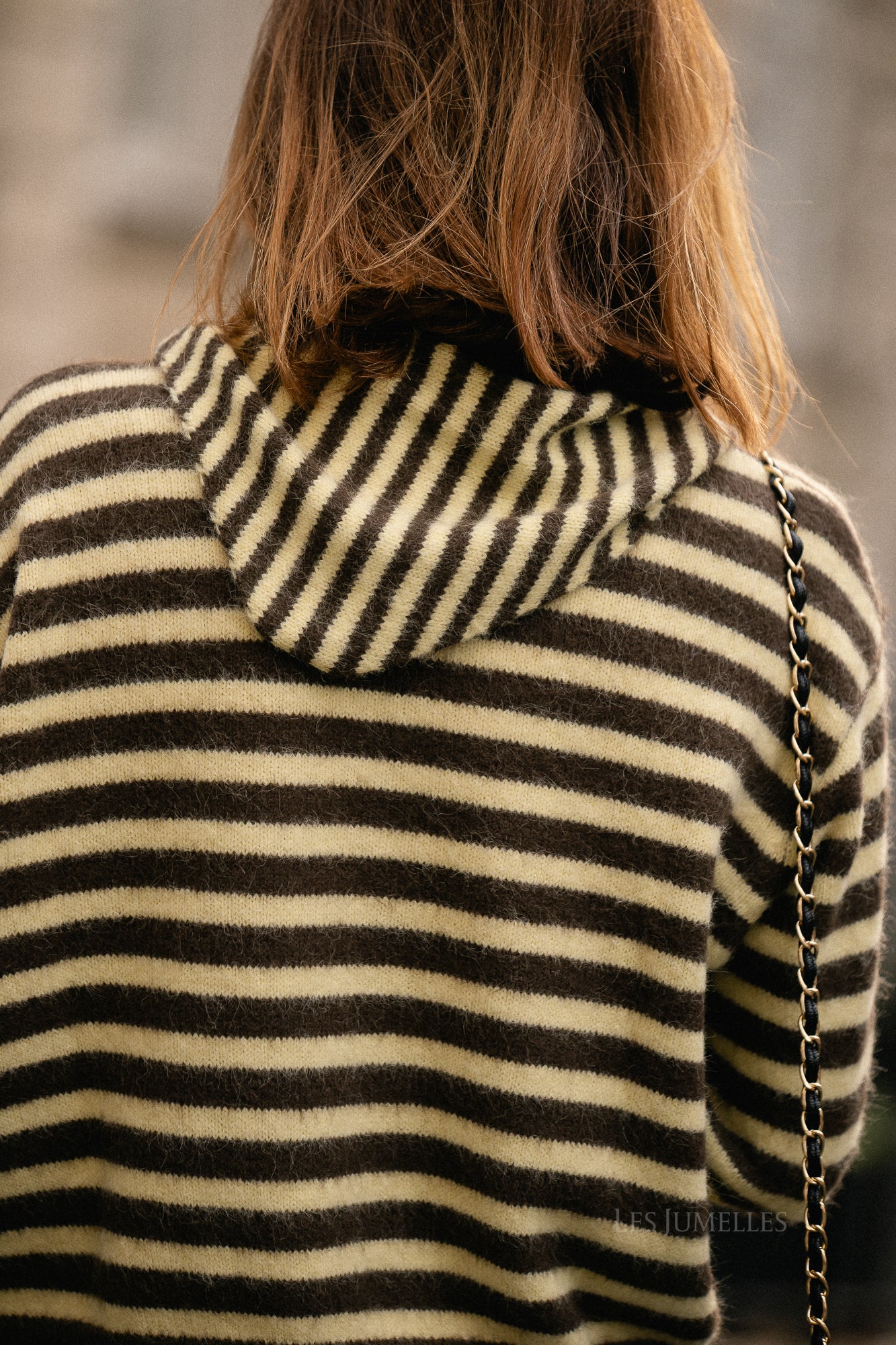 Louise striped triangle scarf hot chocolate/pastel yellow