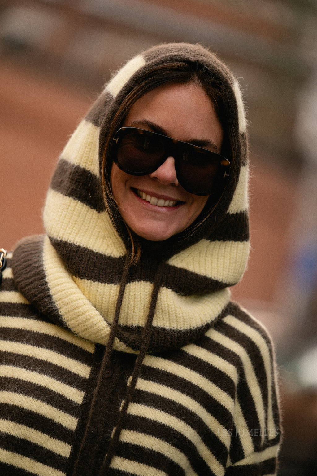 Marie striped balaclava hot chocolate/pastel yellow