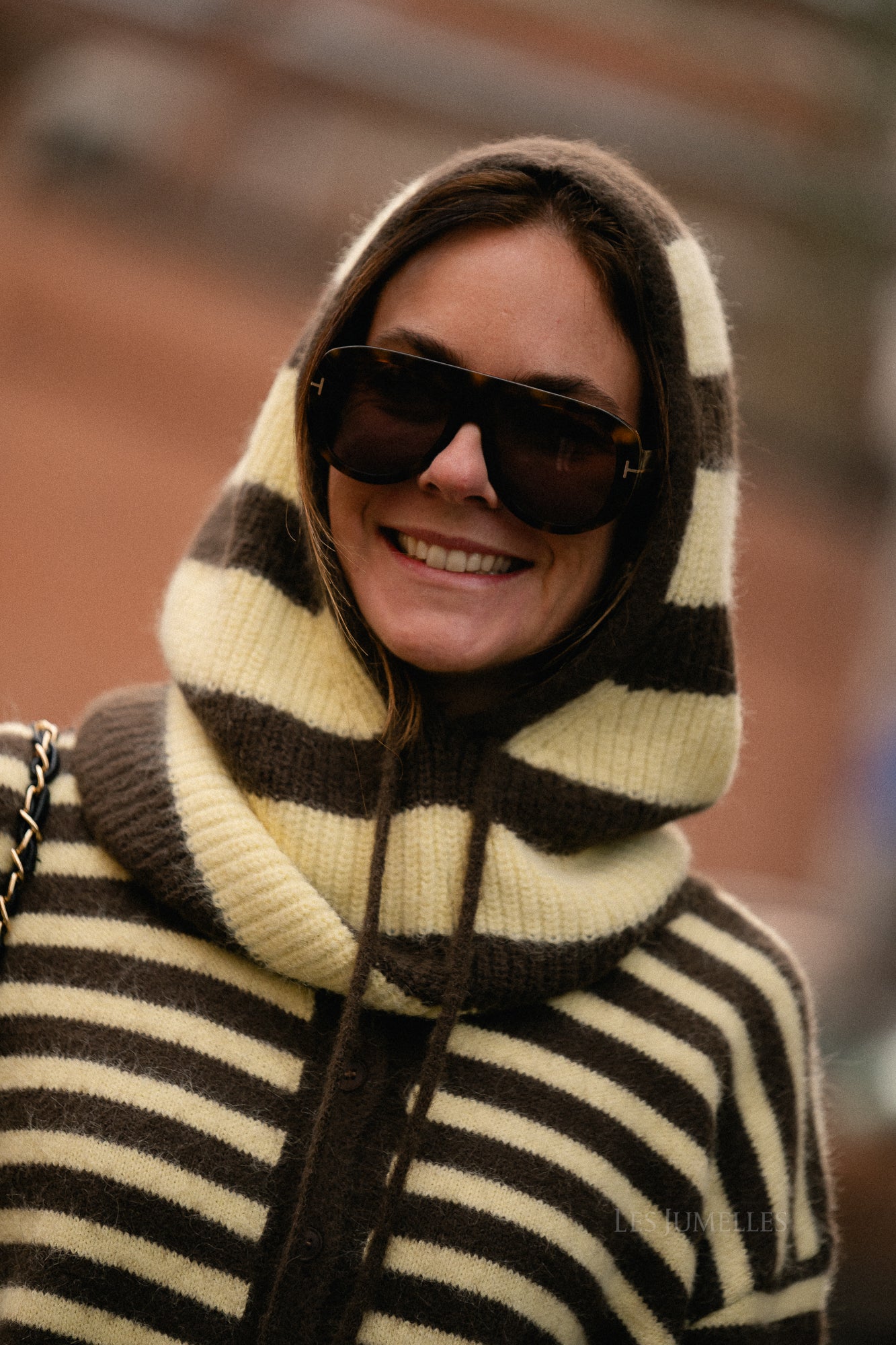 Marie striped balaclava hot chocolate/pastel yellow