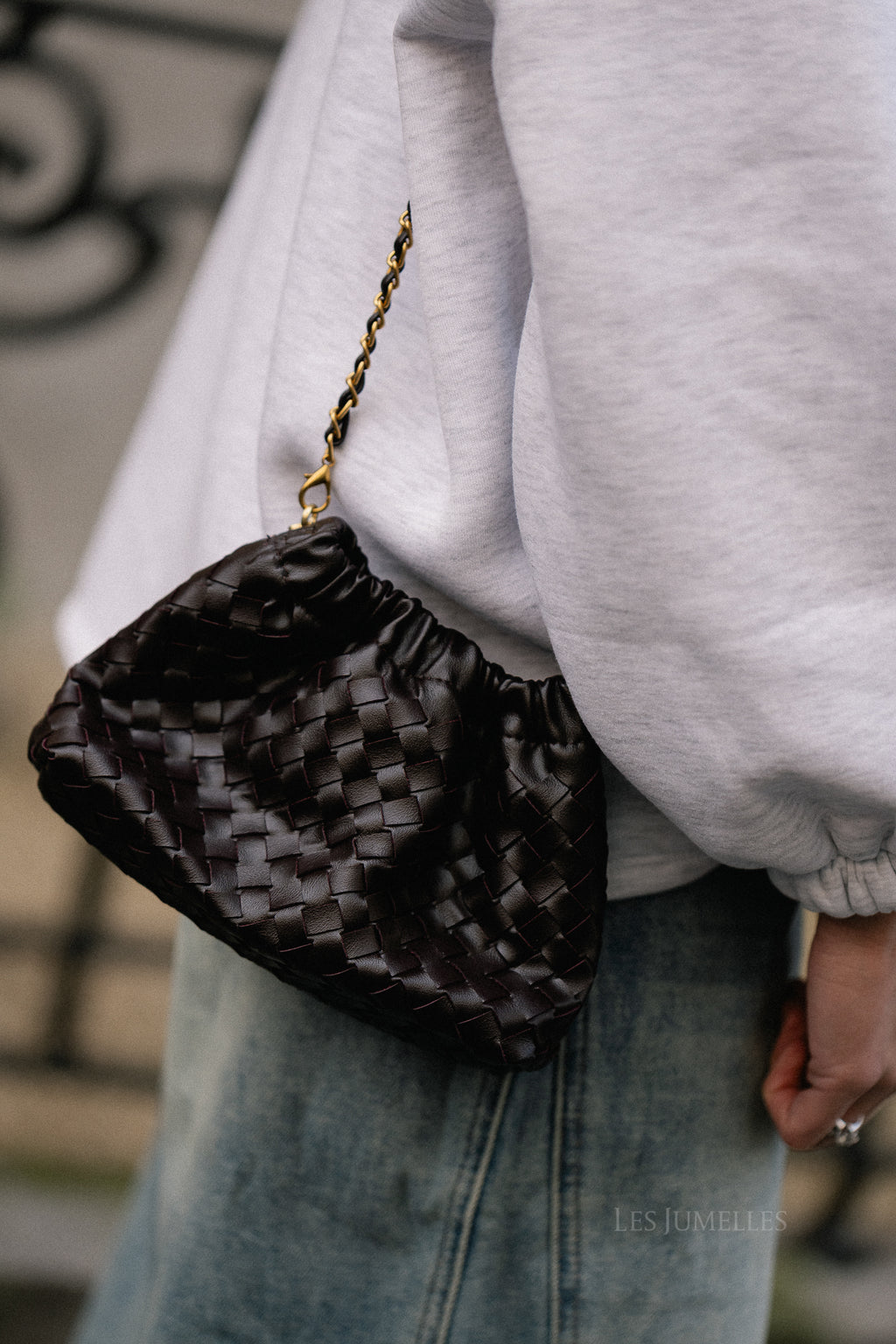 Auren Geflochtene Ketten-Tasche Aubergine