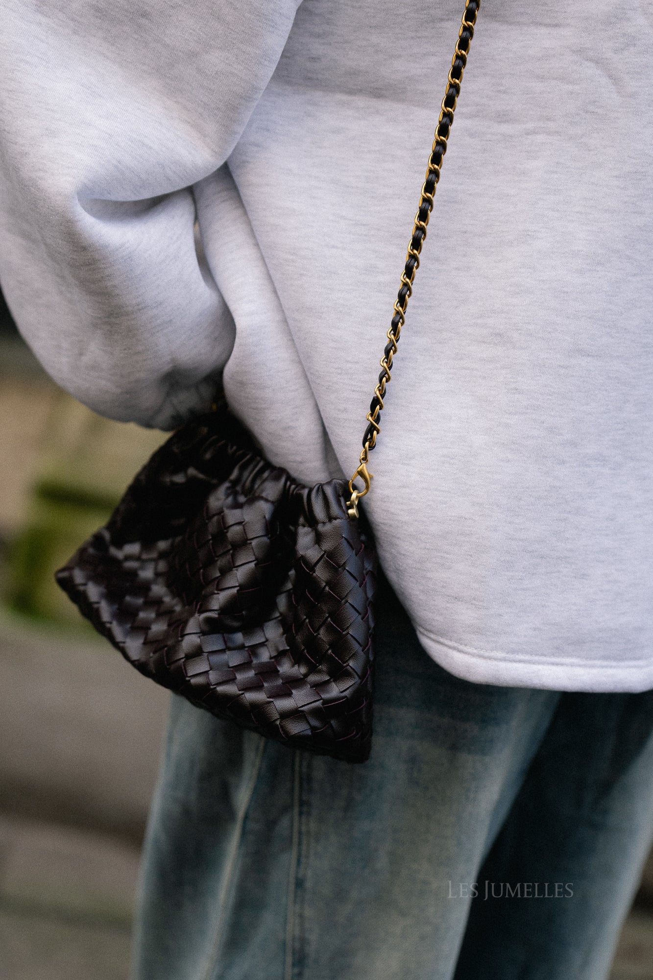 Auren Geflochtene Ketten-Tasche Aubergine