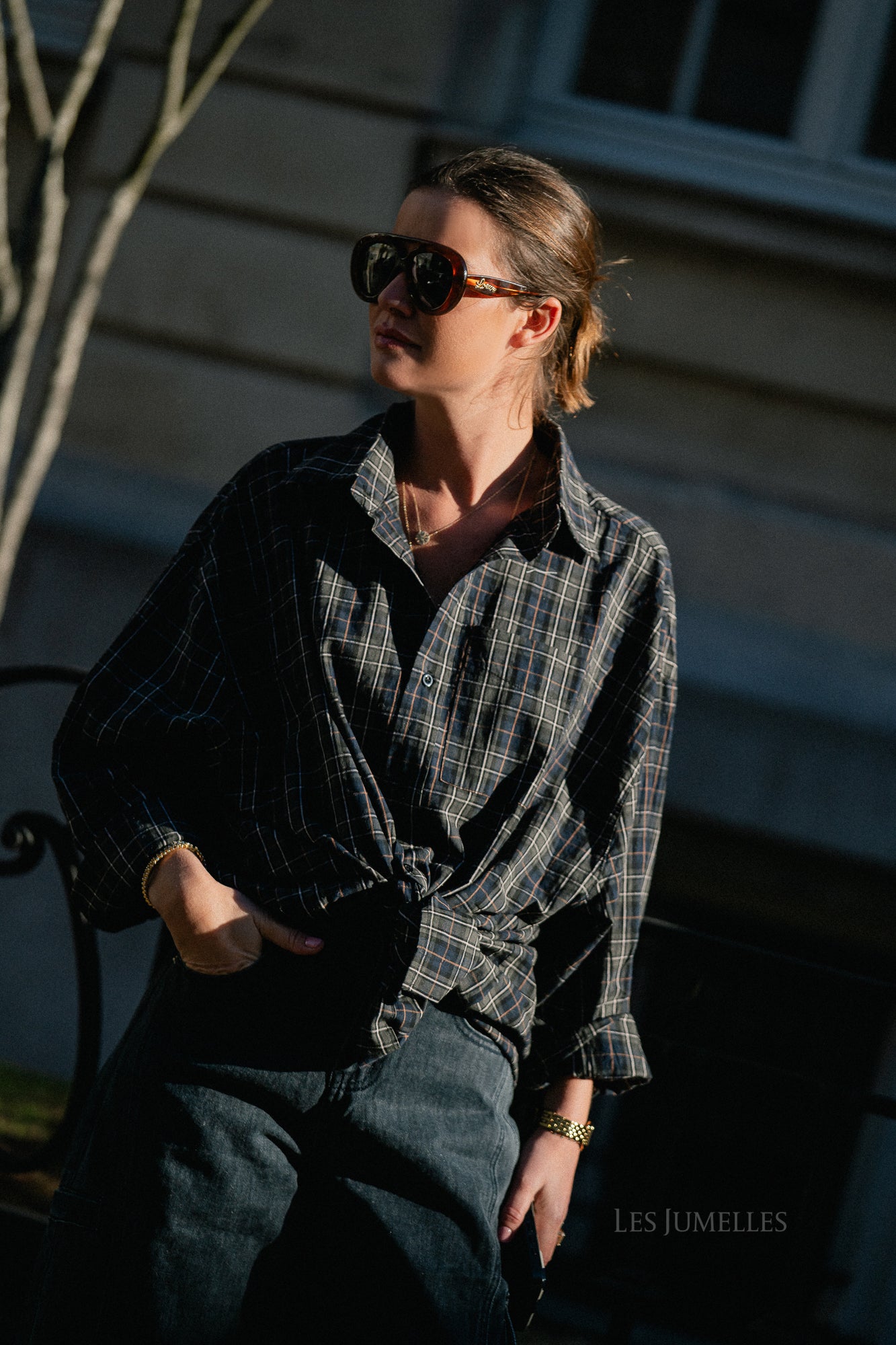 Lola checkered oversized shirt navy/olive