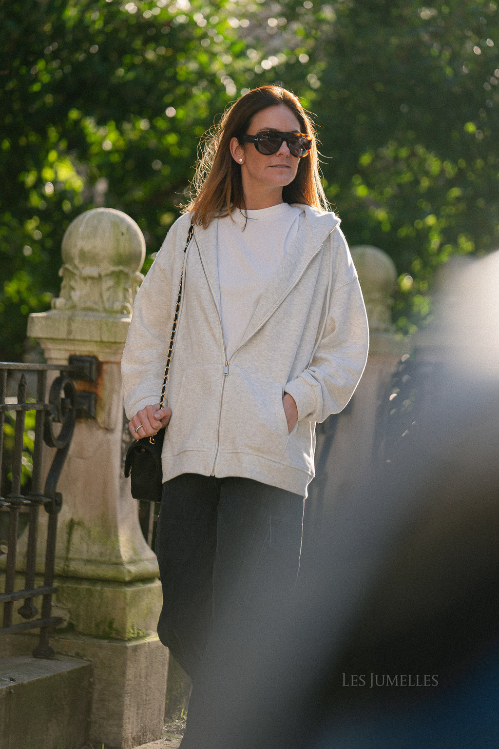 Colette hoodie met rits lichtgrijs melange