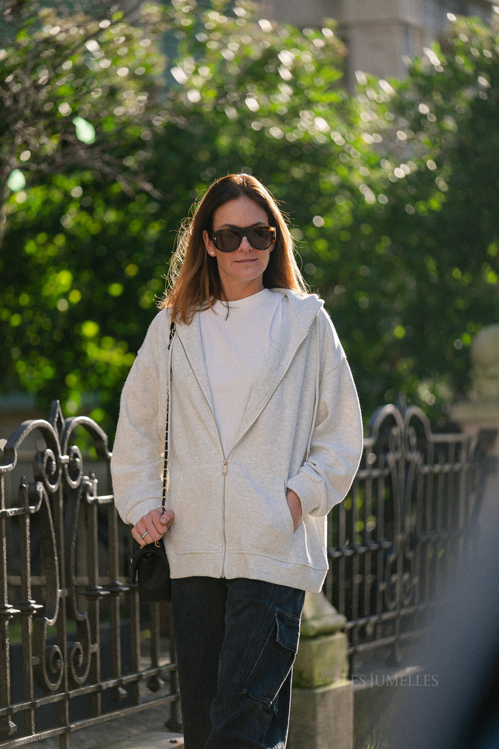 Colette hoodie met rits lichtgrijs melange