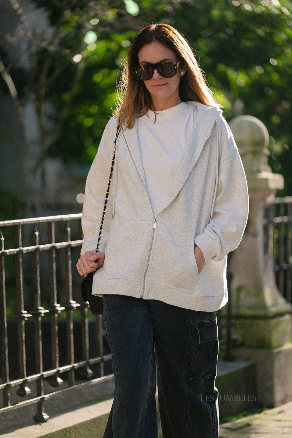 Colette hoodie met rits lichtgrijs melange