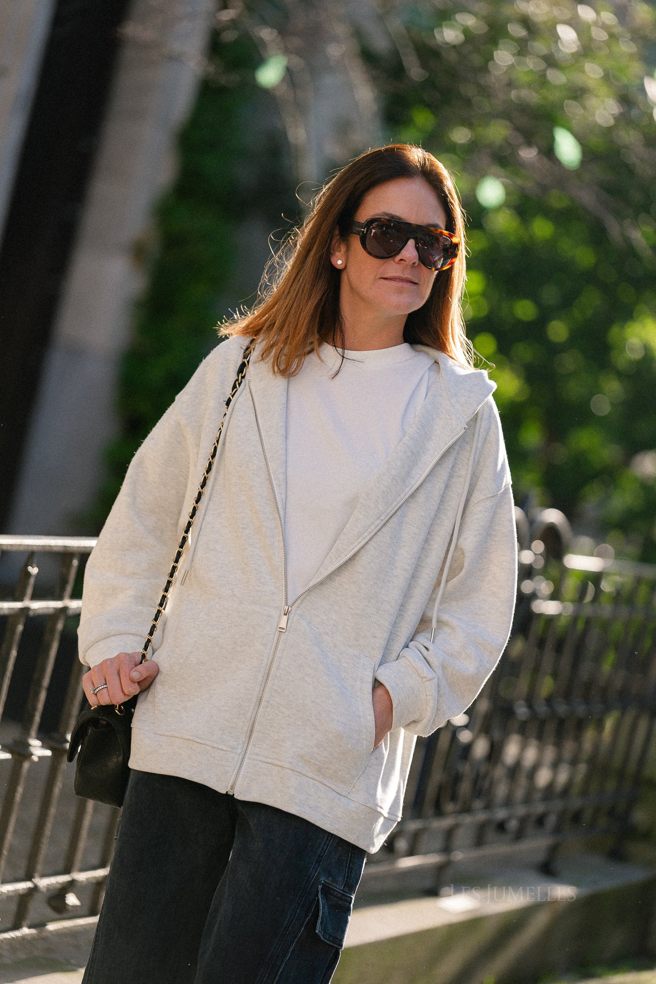 Sweat à capuche zippé Colette gris clair chiné